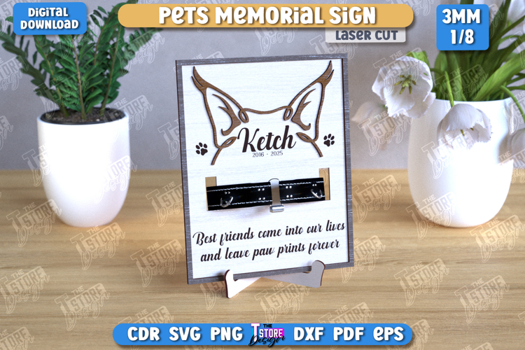 Memorial Frame with Collar Holder Laser Cut|Pet Ears Outline