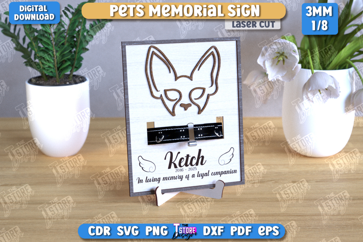 Memorial Frame with Collar Holder Laser Cut|Pet Ears Outline