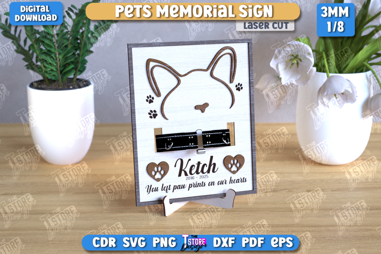 Memorial Frame with Collar Holder Laser Cut|Pet Ears Outline