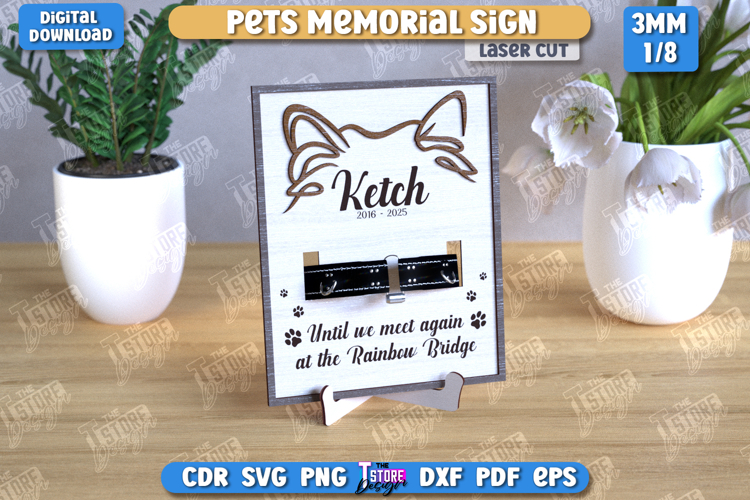 Memorial Frame with Collar Holder Laser Cut|Pet Ears Outline