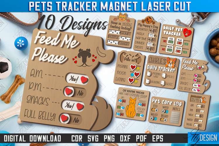 Pets Tracker Magnets Laser Cut Bundle, Feeding Reminder SVG