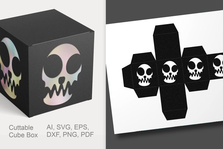 Phantom Skull Cuttable Cube Favor Box with Holes SVG