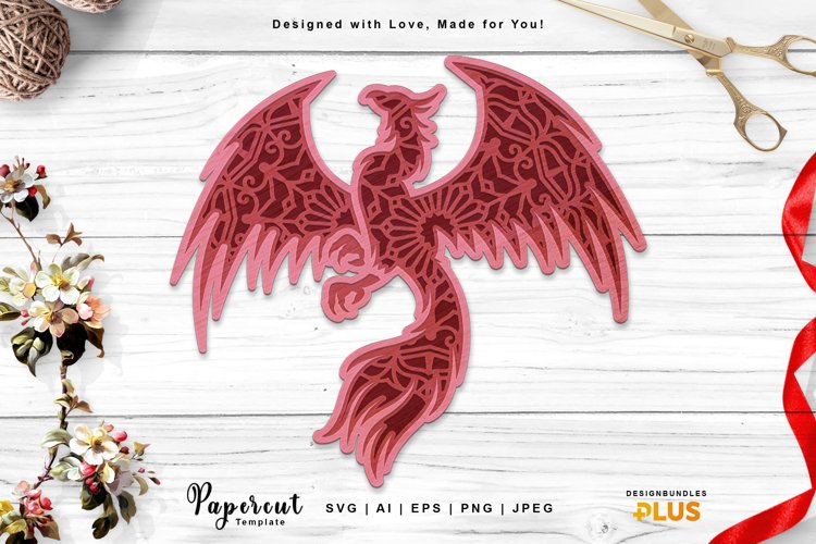 Majestic Mandala Phoenix 3D Layered Laser Cutting Design