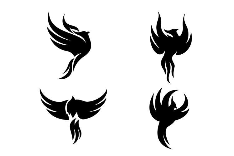 Creative set of bird phoenix in black silhouette style