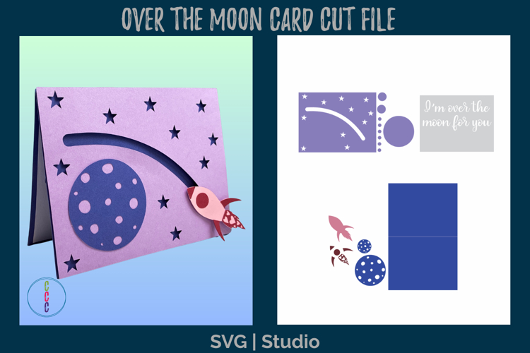 Over the Moon Card Cut File - Space Valentines Day Card SVG