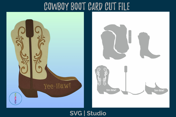 Layered Cowboy Boot Card Cut File Template SVG