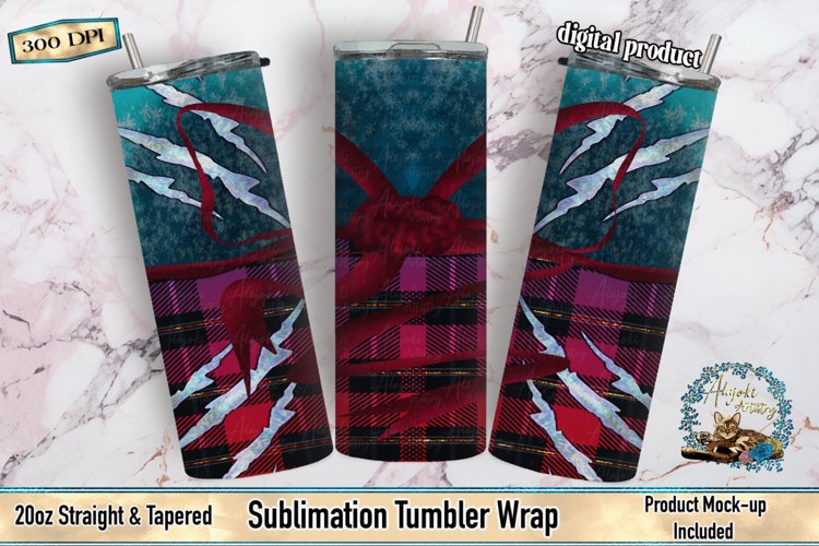 Ripped Christmas Present Pink | Sublimation Tumbler Wrap