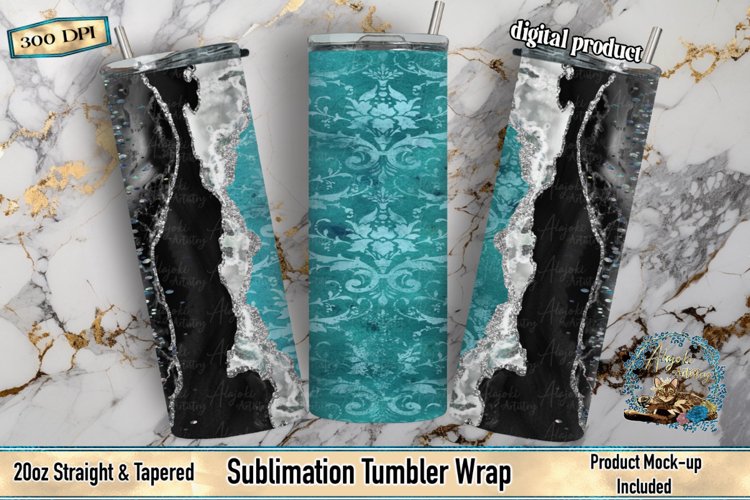 Teal Agate Demask | Sublimation Tumbler Wrap