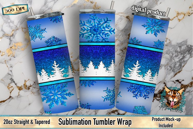 Peekaboo Christmas Snowflakes Blue Tumbler Wrap