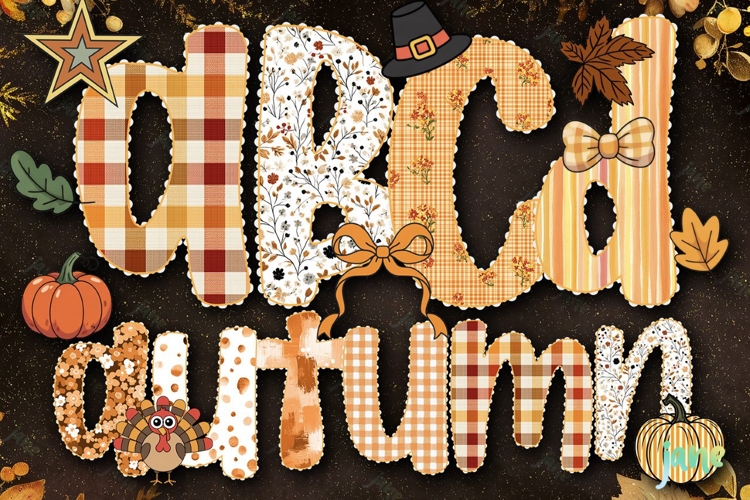 Fall Preppy Fall Floral Alphabet Clipart