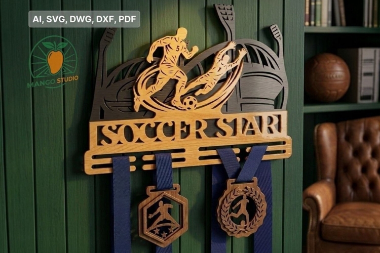 3D Soccer Medal Holder & Medals Laser Cut Files