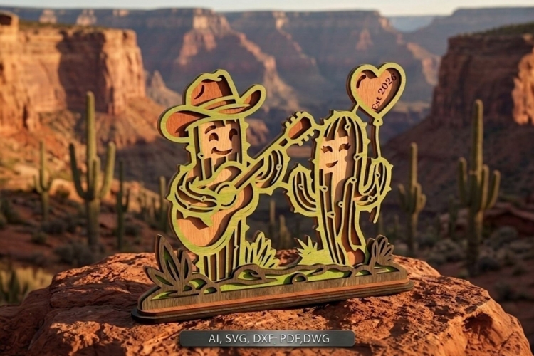 3D Layered Cactus SVG Laser Cut File 3mm