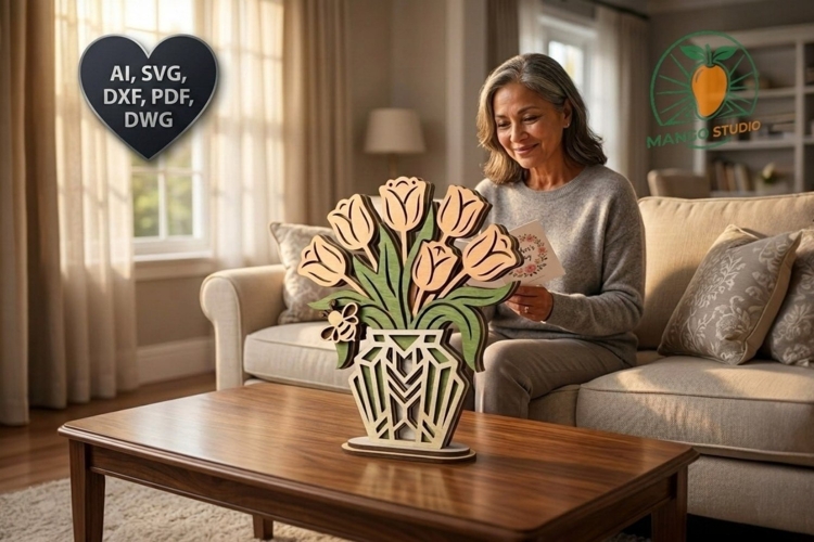 3mm 3D Tulip Vase Laser Cut SVG DXF