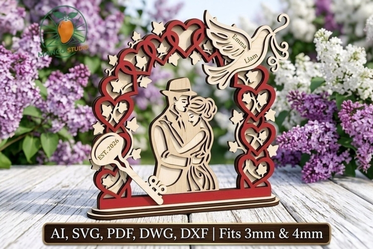 3D Wedding Couple Heart Arch Laser SVG