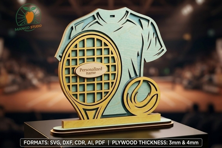 3D Layered Wooden Tennis Trophy SVG
