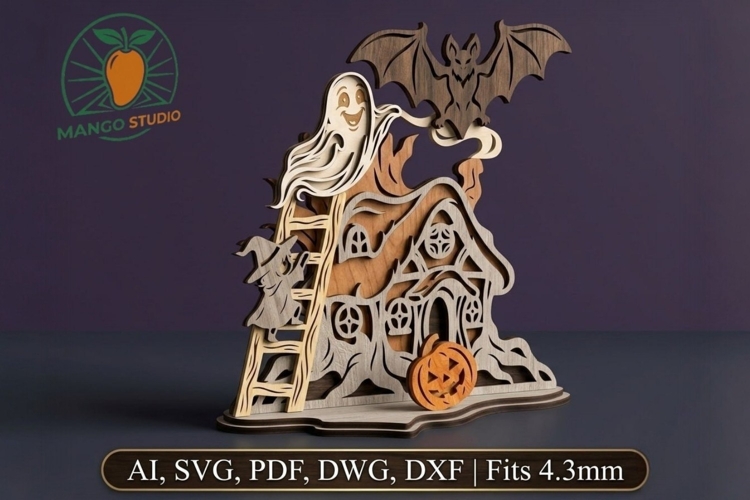3D Halloween Haunted House Laser SVG File