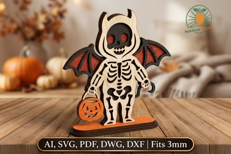 Laser Cut Halloween Skeleton File 3mm example image 1