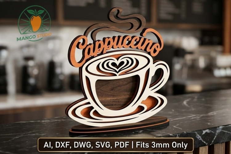 3D Cappuccino Coffee SVG Laser Cut File
