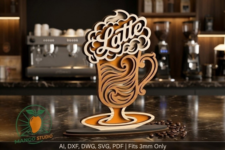 3D Latte Coffee Laser Cut File 3mm