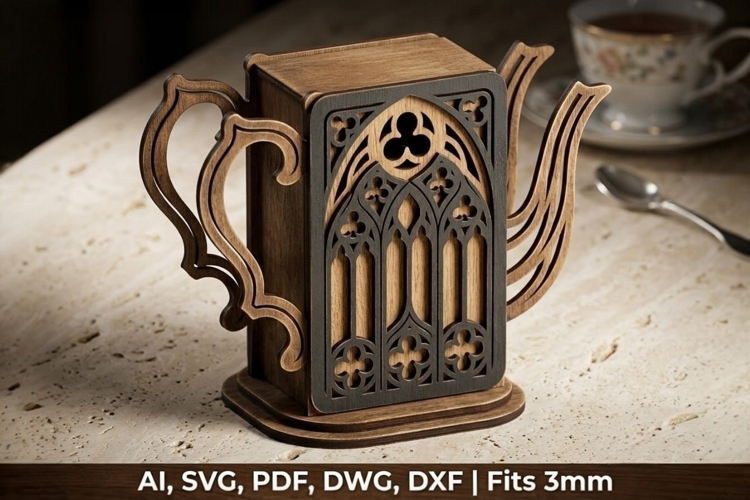 Gothic Teapot Tea Bag Organizer SVG_Pack
