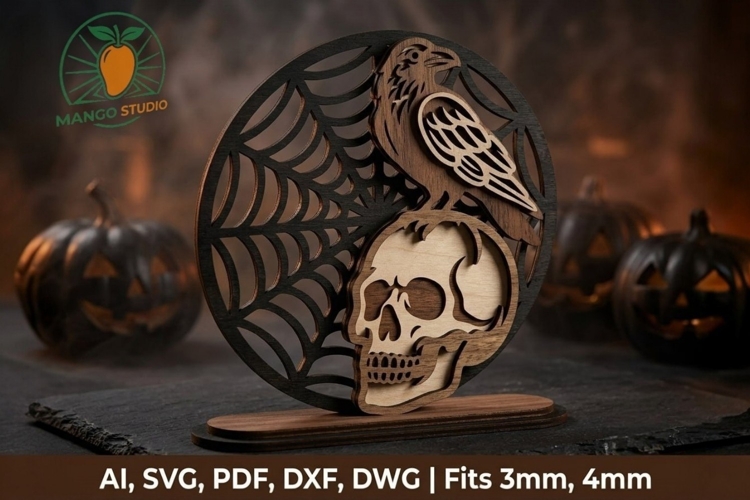 Halloween Skull Raven 3D SVG Laser File