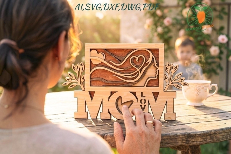 Mothers Day MOM Laser Cut File 3D Layered Floral Wood Sign