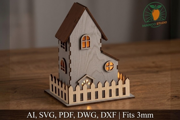 3D Wooden Candle House SVG Laser Cut File