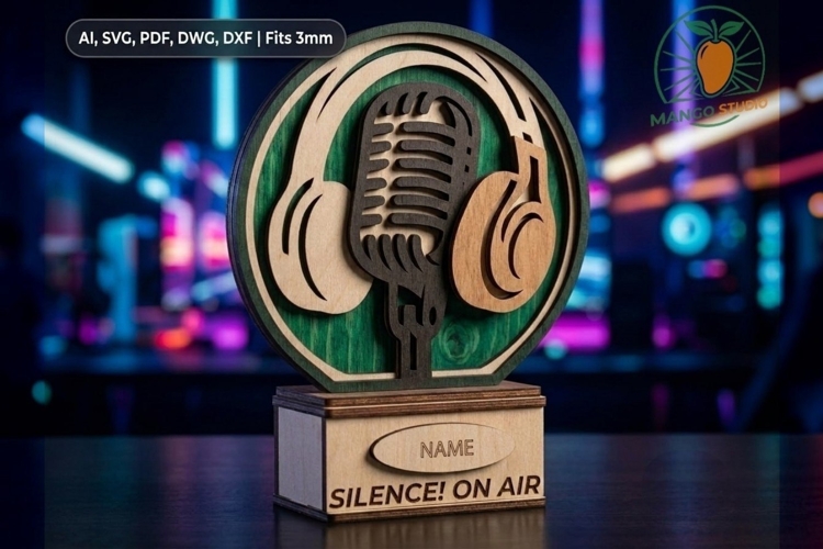 3D Podcast Microphone Sign 3mm SVG