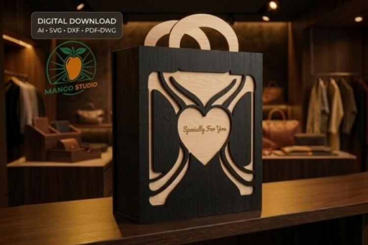 Laser Cut Wooden Gift Bag Vector Template