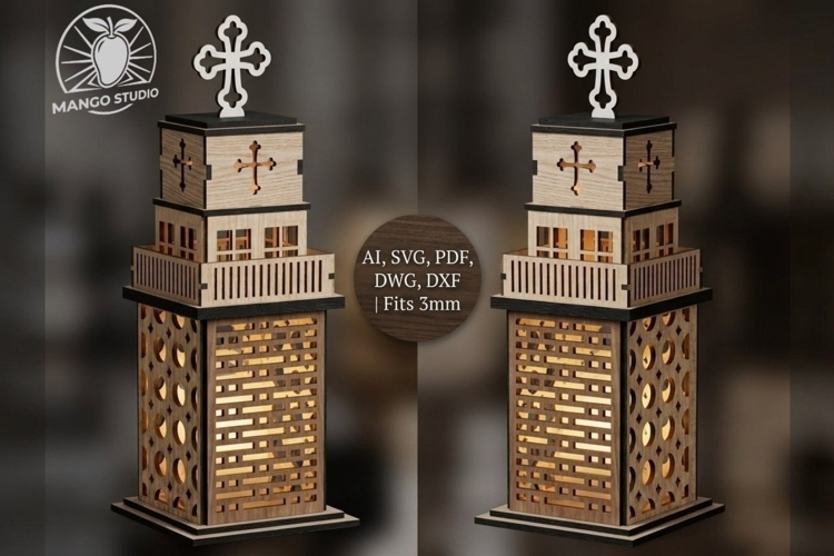 3D Cathedral LED Lantern SVG DXF 3mm