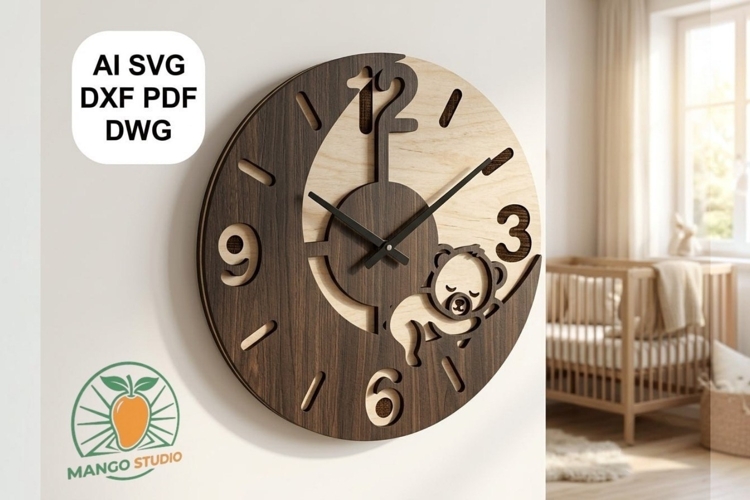 Cute Bear on the Moon Wall Clock SVG