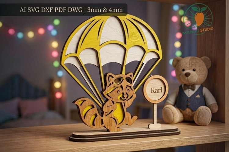 3D Parachute Badger Laser Cut File