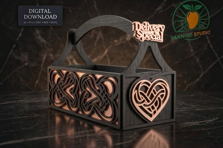 Beautiful Celtic Heart Wooden Basket Laser Cut Plan 3mm