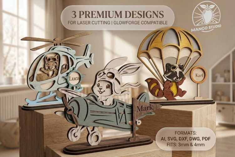 3D Aviator Baby Animals Laser Cut