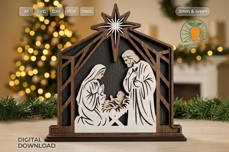 3D Layered Christmas Nativity Scene SVG