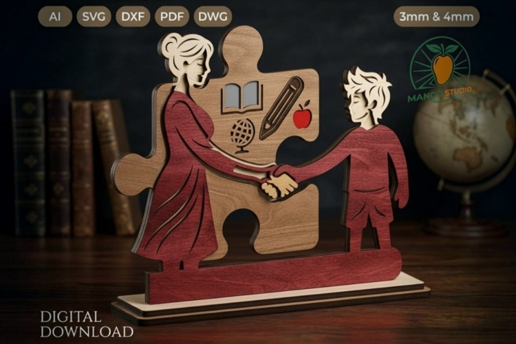 3D Teacher Puzzle Laser Cut File SVG