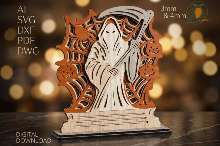 Grim Reaper Halloween 3D Layered SVG