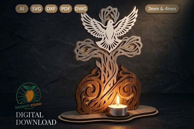 3D Cross Dove Tea Light Candle Holder