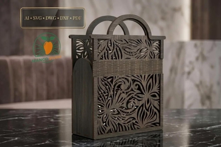 Elegant Floral Wooden Handbag Laser Cut Plan