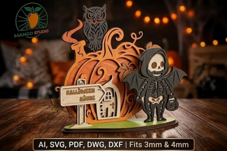 3D Halloween Pumpkin Skeleton Laser File