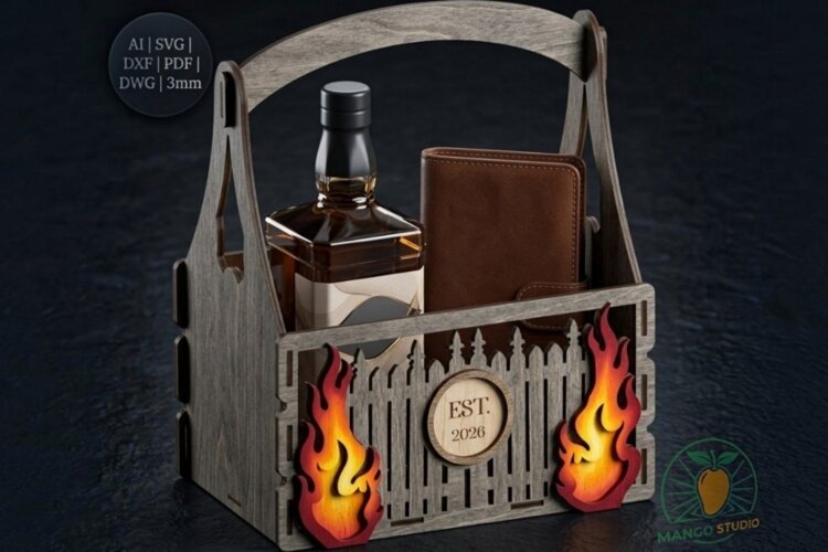 Fire Flame Wooden Gift Box Laser Cut SVG example image 1