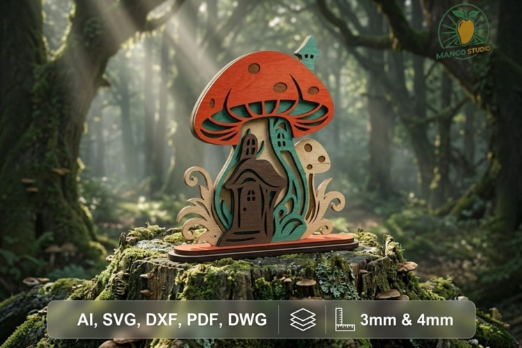 3D Layered Mushroom Fairy House SVG