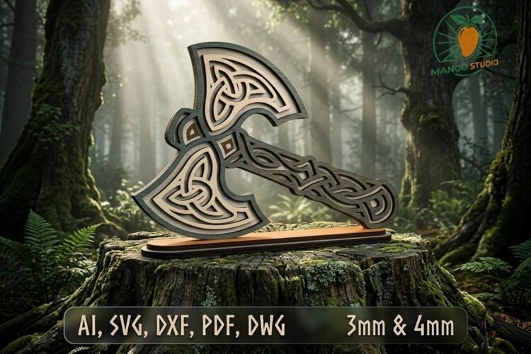3D Viking Axe Layered Laser SVG example image 1