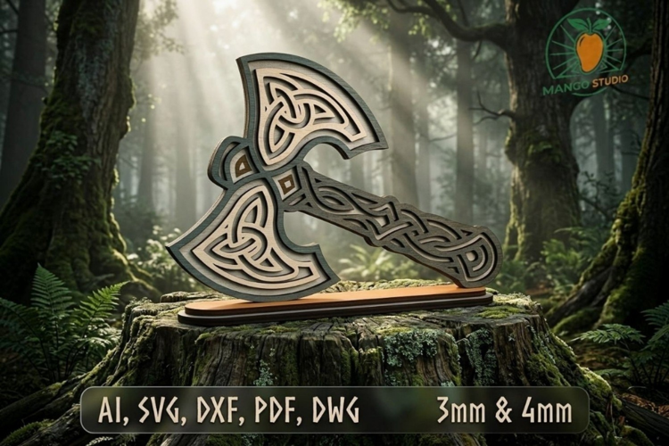 3D Viking Axe Layered Laser SVG