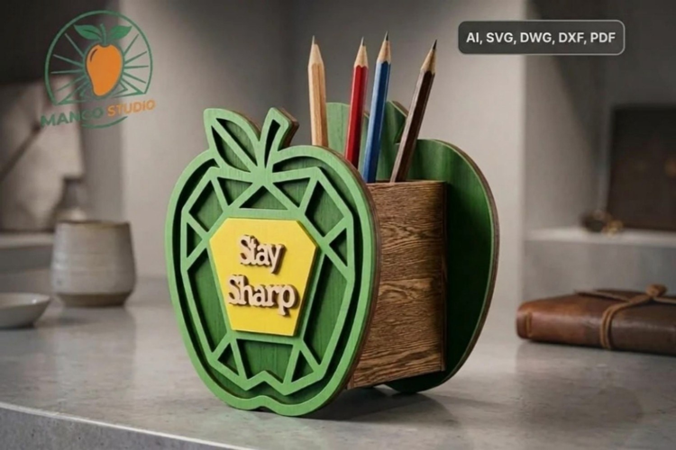3D Apple Pencil Holder Laser Cut Vector Design