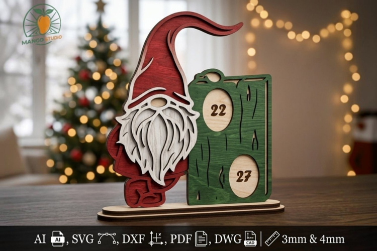 3D Christmas Gnome Stand SVG