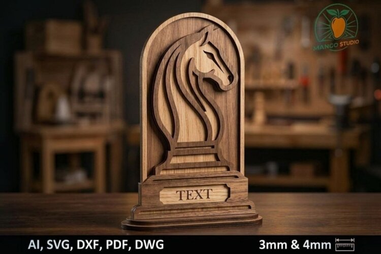 Chess Knight Wooden Trophy Laser Cut File example image 1