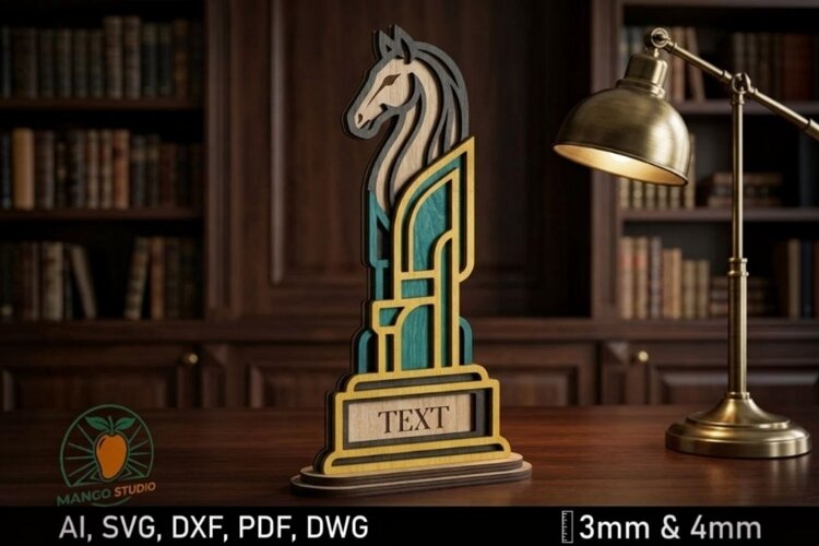 3D Chess Knight Laser Cut File 3-4mm example image 1