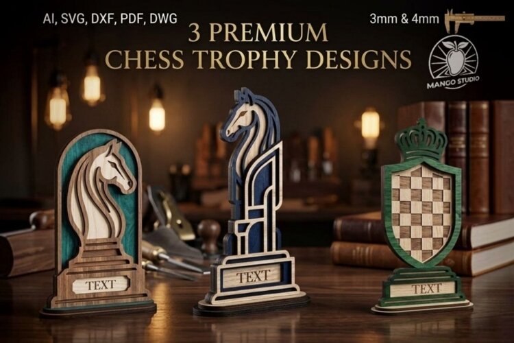 3D Chess Trophy Laser Cut SVG example image 1