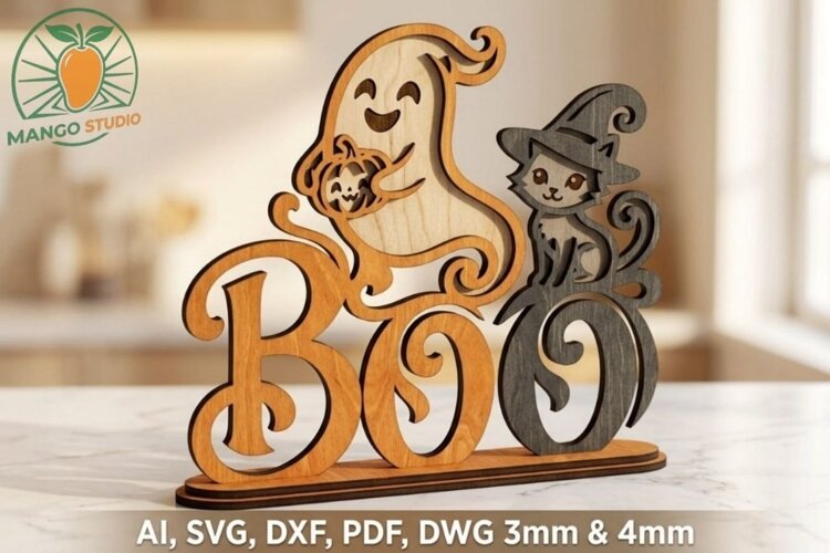Halloween BOO Sign Laser Cut SVG File example image 1